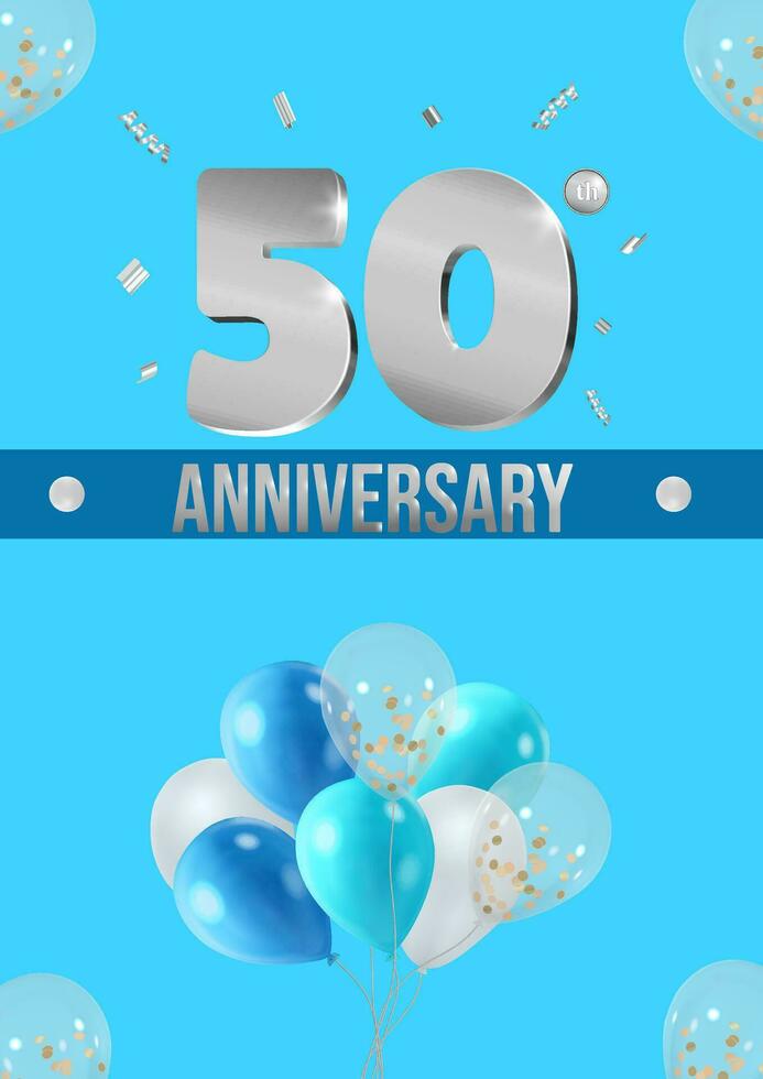 Anniversary celebration flyer silver numbers bright background with balloons vector