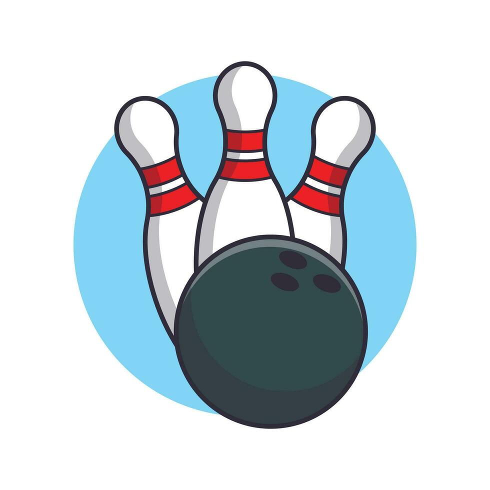 Bowling ball and pins cartoon vector illustration.