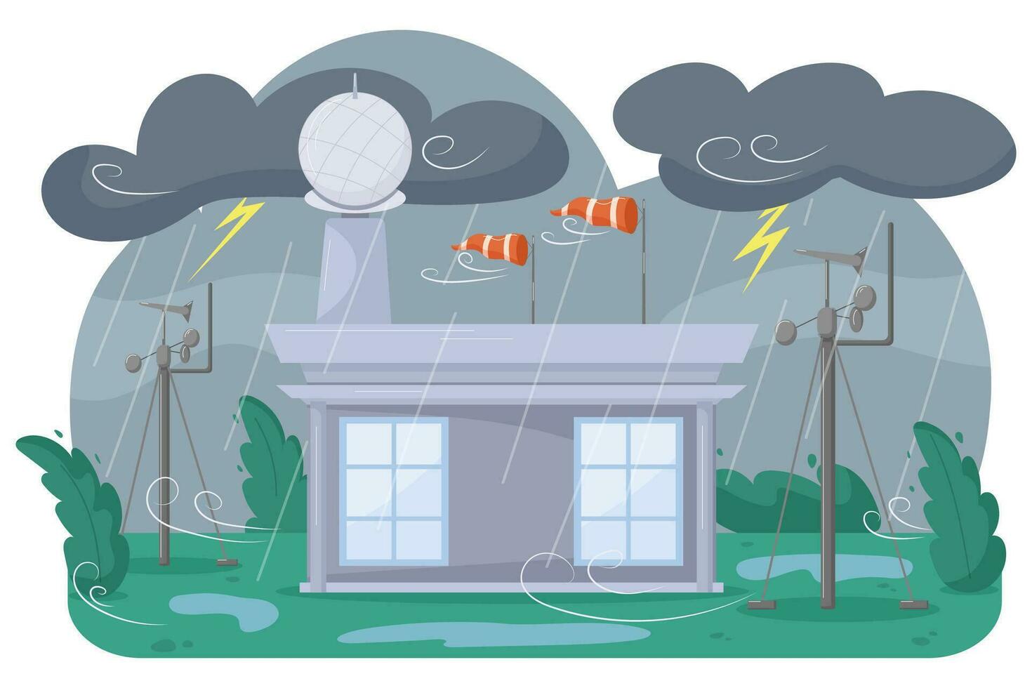 Weather station during bad weather. Climate. Rain. Bad weather conditions. vector