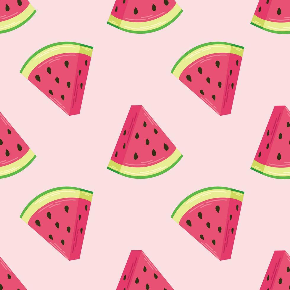 sin costura verano modelo con sandía rebanadas en un rosado antecedentes. verano modelo con frutas para tela imprimir, saludo tarjeta, envase. vector plano ilustración.