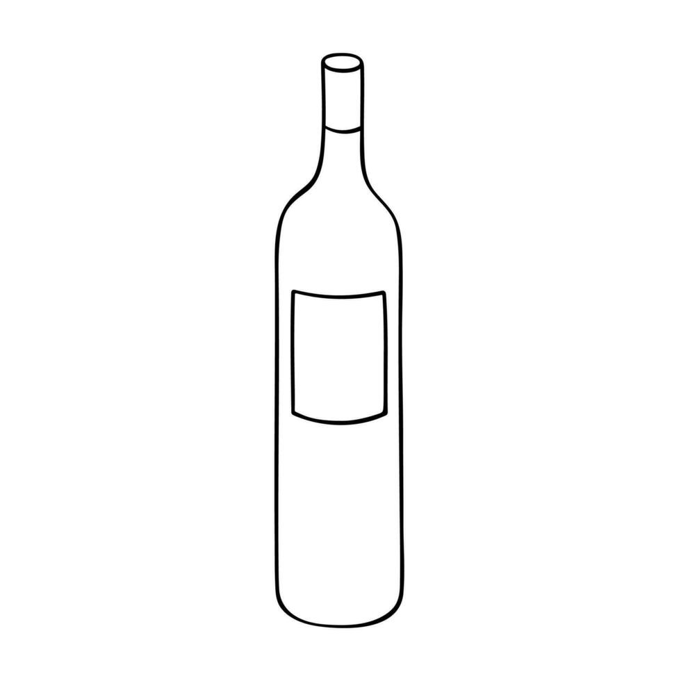 Hand drawn wine bottle illustration. Alcohol drink clipart in doodle style. Single element for design vector