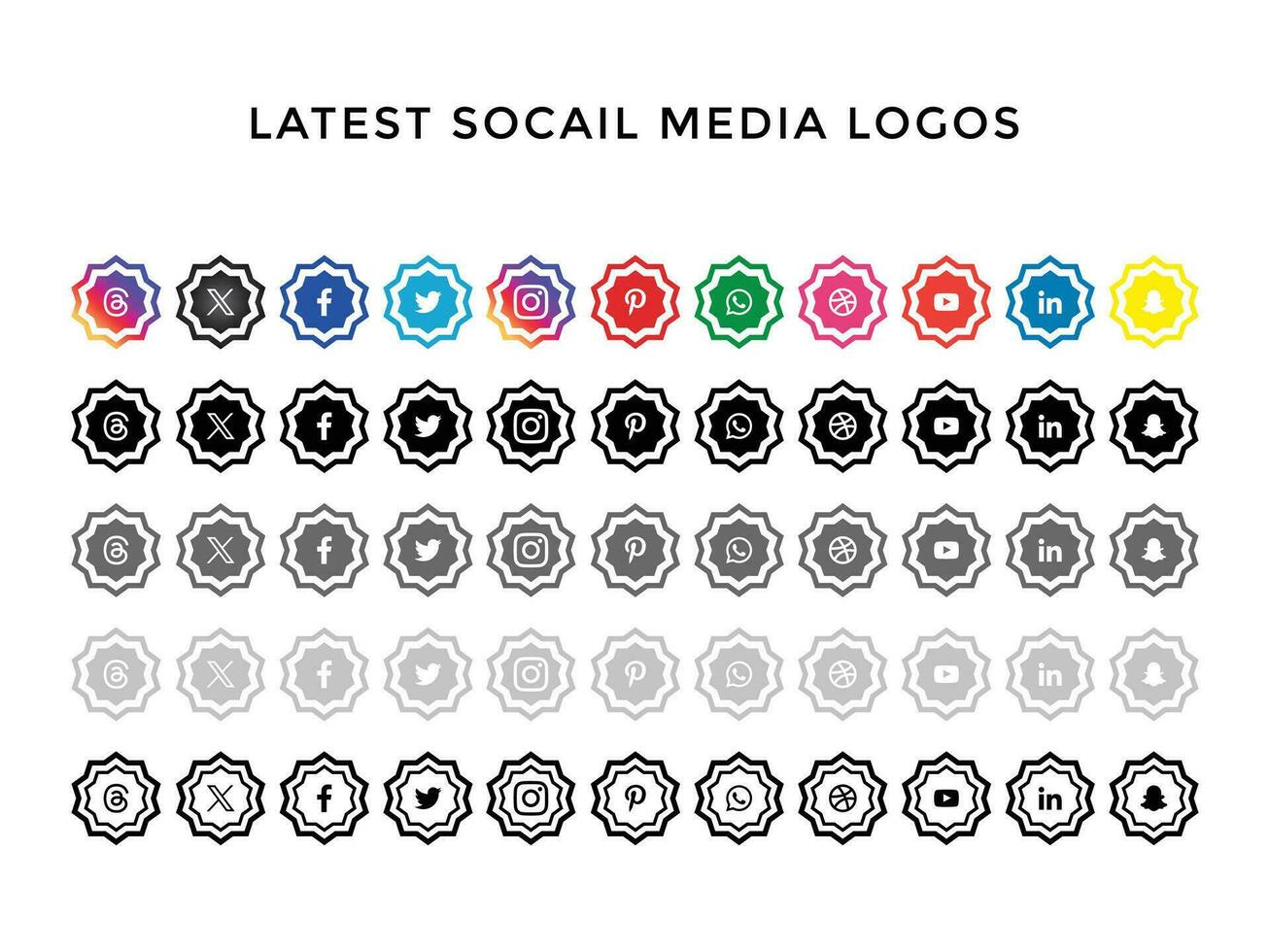Social Media Icon Logo Set, Facebook, Twitter, Youtube, Instagram. Social Media Logos vector