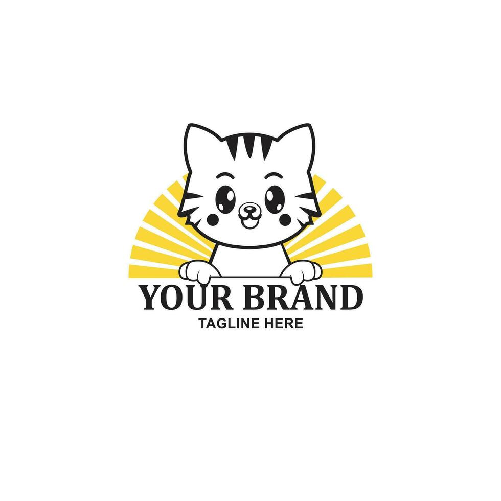cat logo and sun background vector
