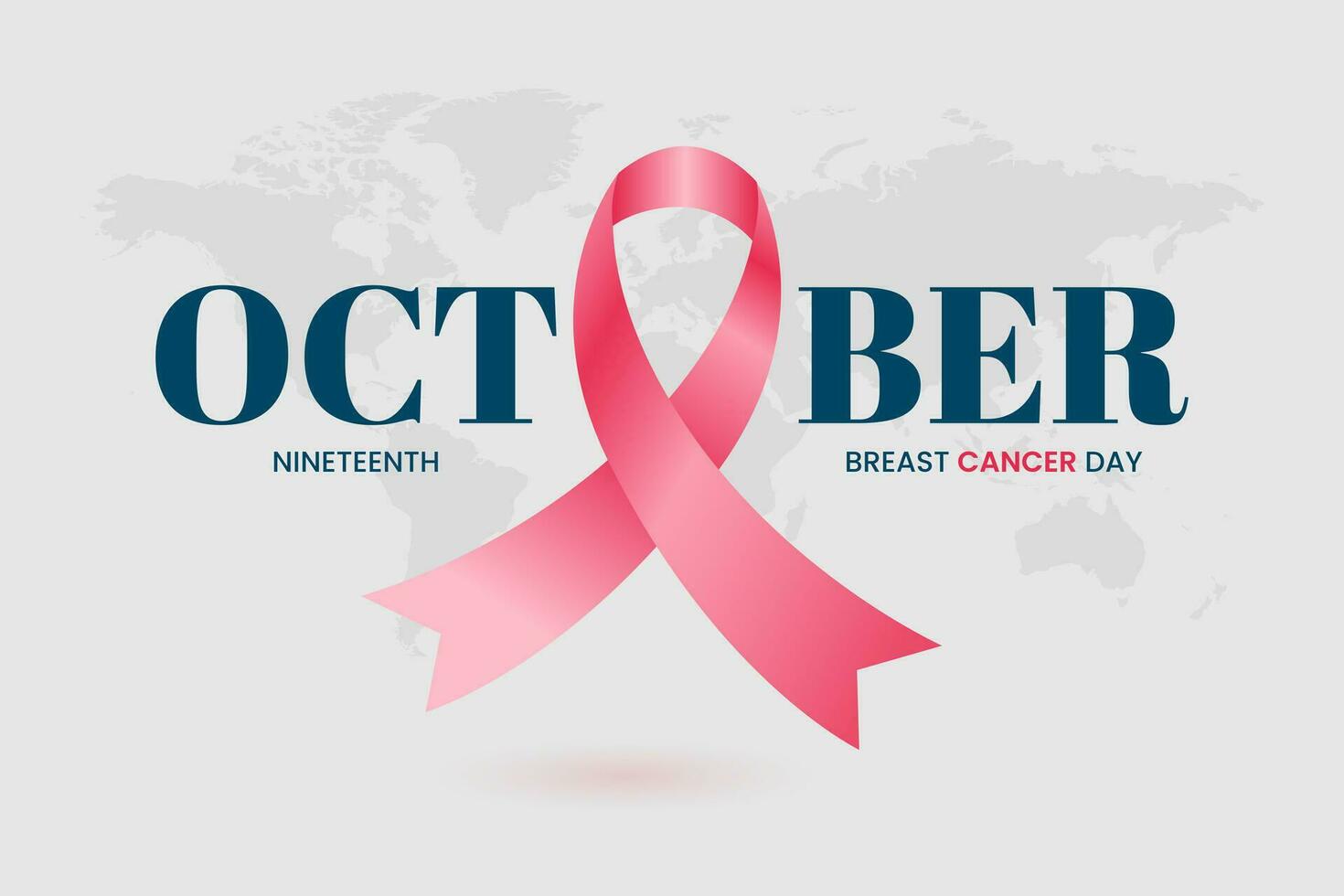 Breast Cancer Day October 19th banner design with pink ribbon and world map background vector
