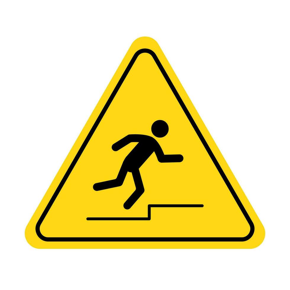 Mind your step icon. Trip, stumble caution sign with fall pictogram man. Warning, danger, yellow triangle sign vector