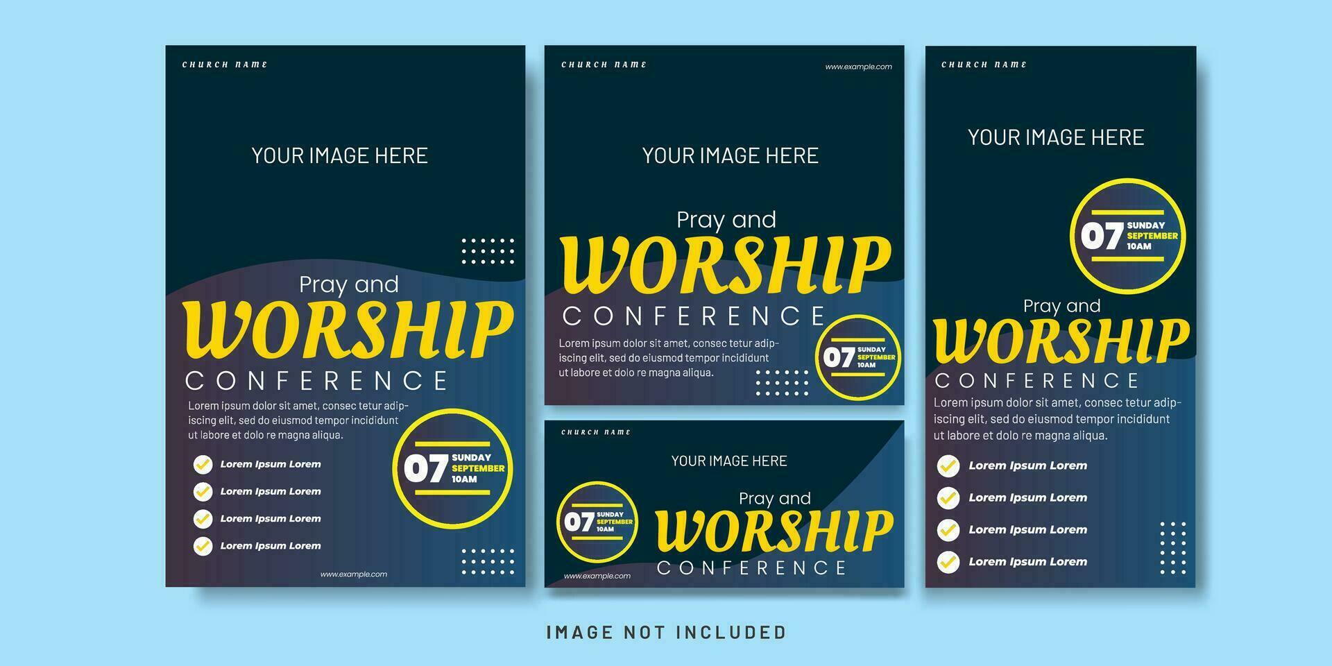 Pray and Worship Conference Flyer and Social media Bundle Set vector