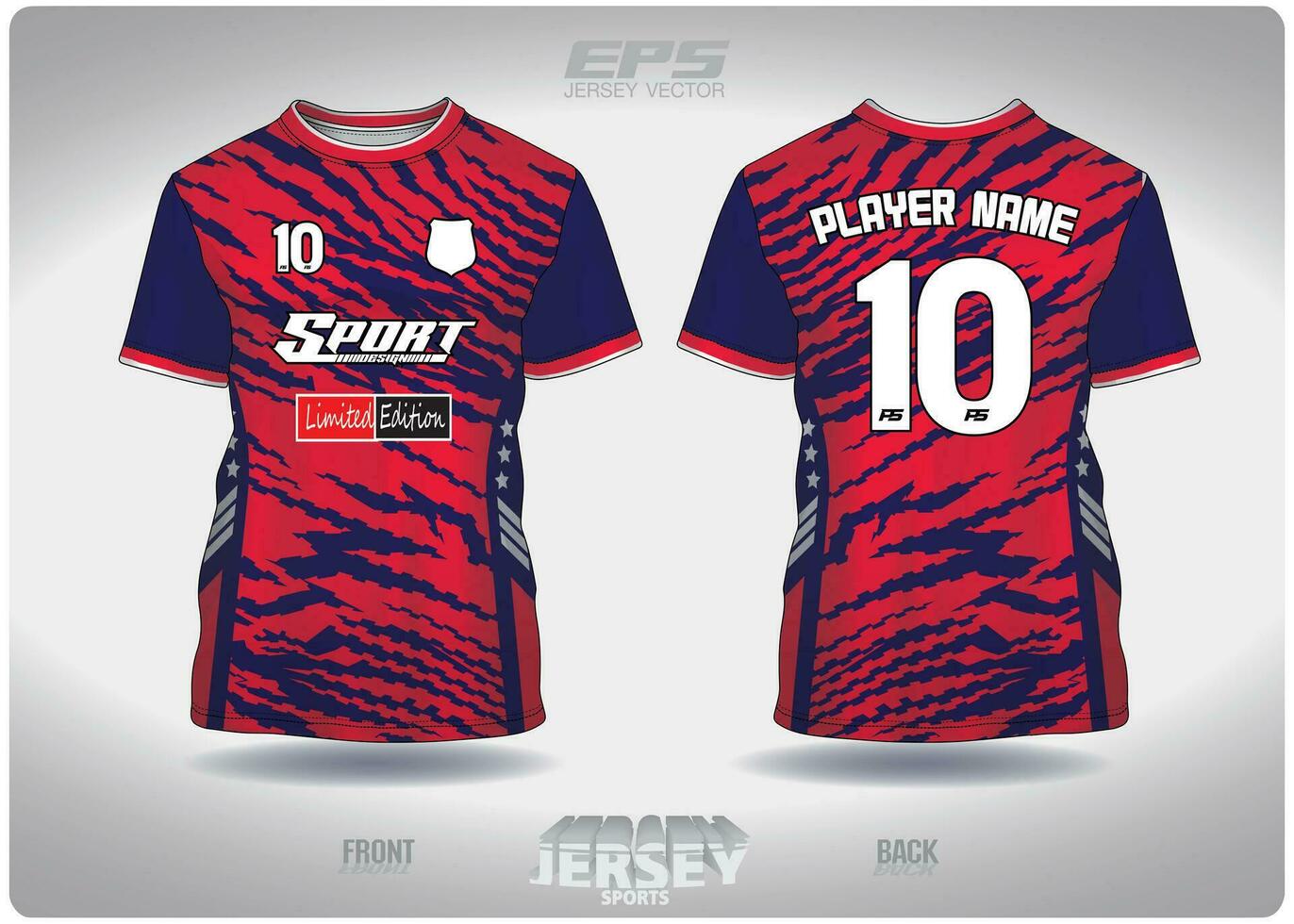 EPS jersey sports shirt vector.red blue zigzag tiger pattern design, illustration, textile background for round neck sports t-shirt, football jersey shirt vector