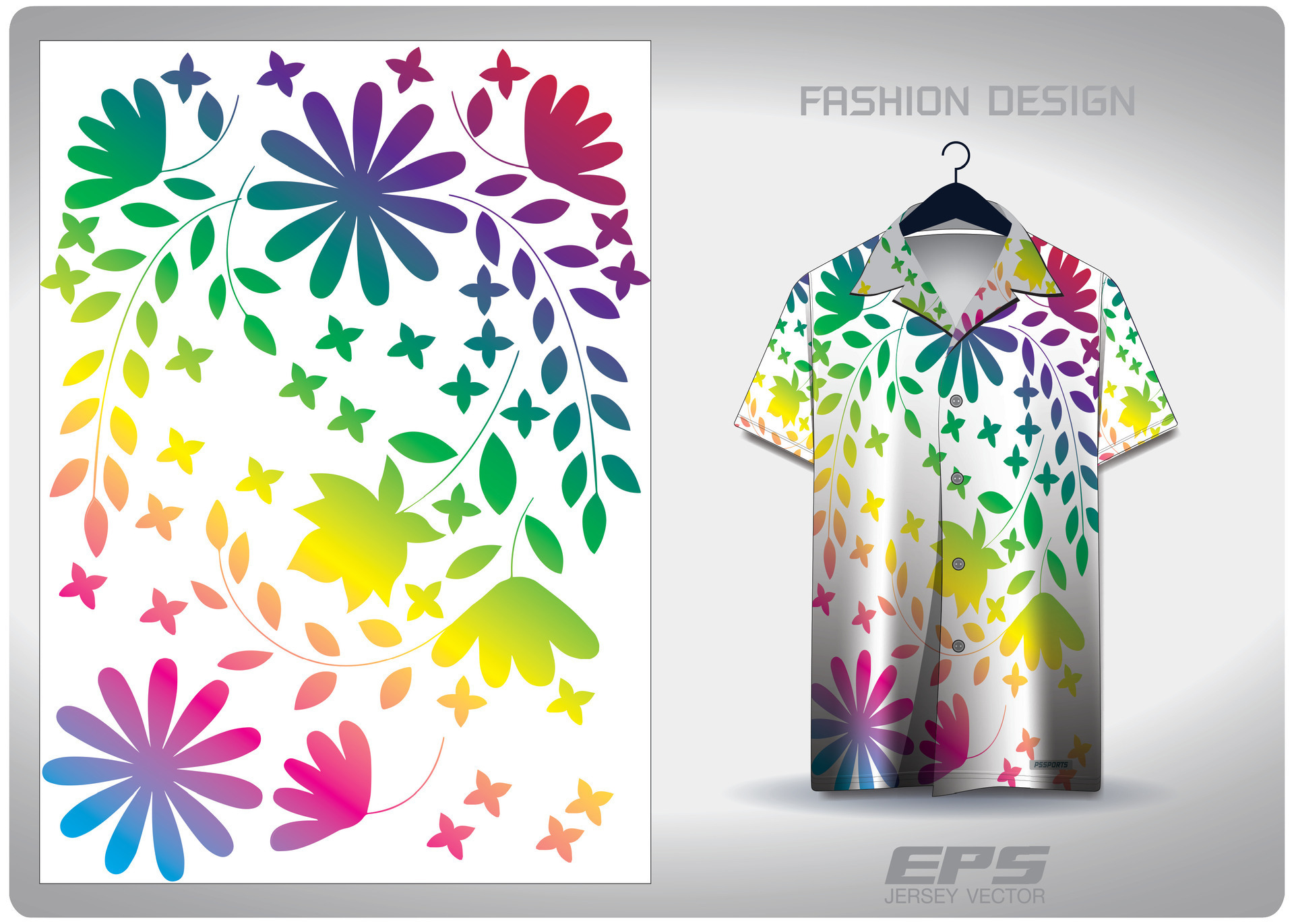 Vector hawaiian shirt background image.drawing rainbow flowers pattern