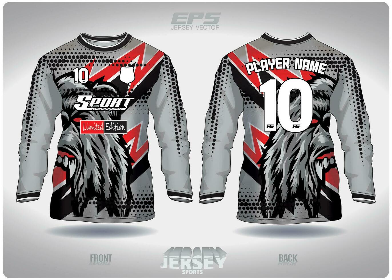 EPS jersey sports shirt vector.Angry gray grizzly bear pattern design, illustration, textile background for round neck sports shirt long sleeves, football jersey shirt  long sleeves vector
