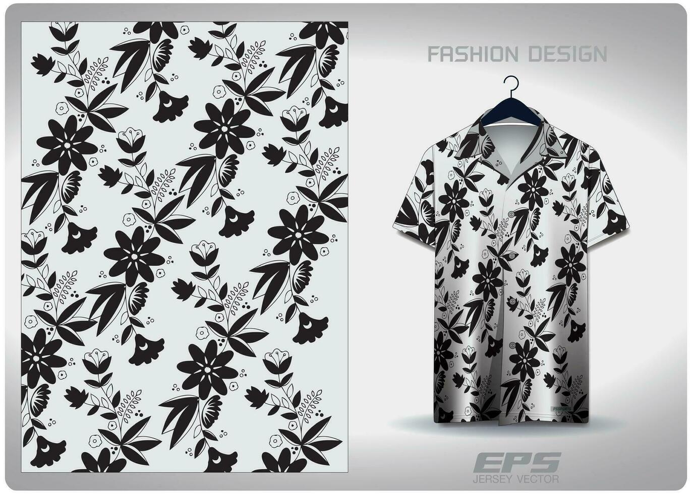 Vector hawaiian shirt background image.black and white flowers pattern design, illustration, textile background for hawaiian shirt,jersey hawaiian shirt