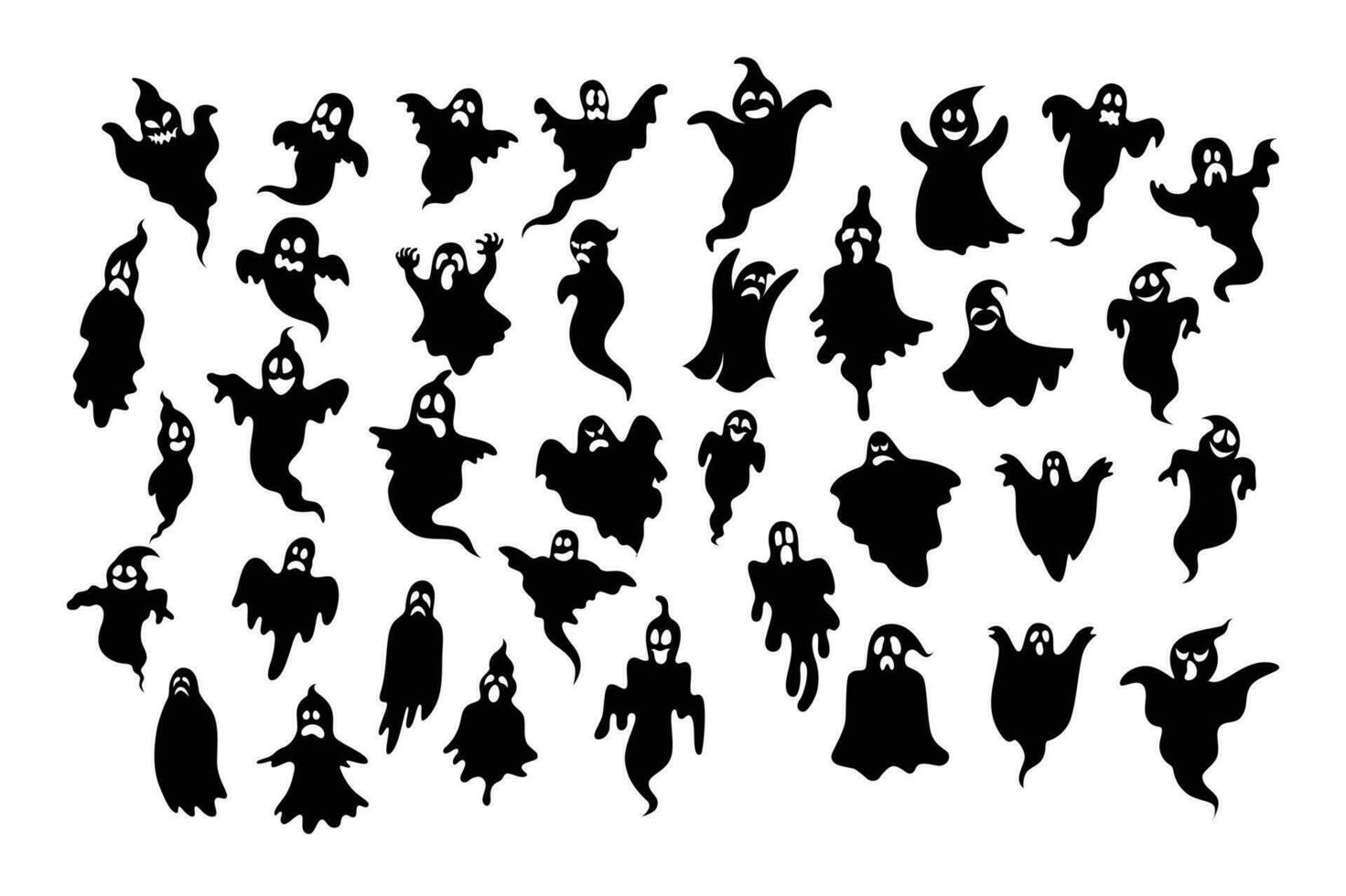 Collection of halloween ghost silhouettes vector