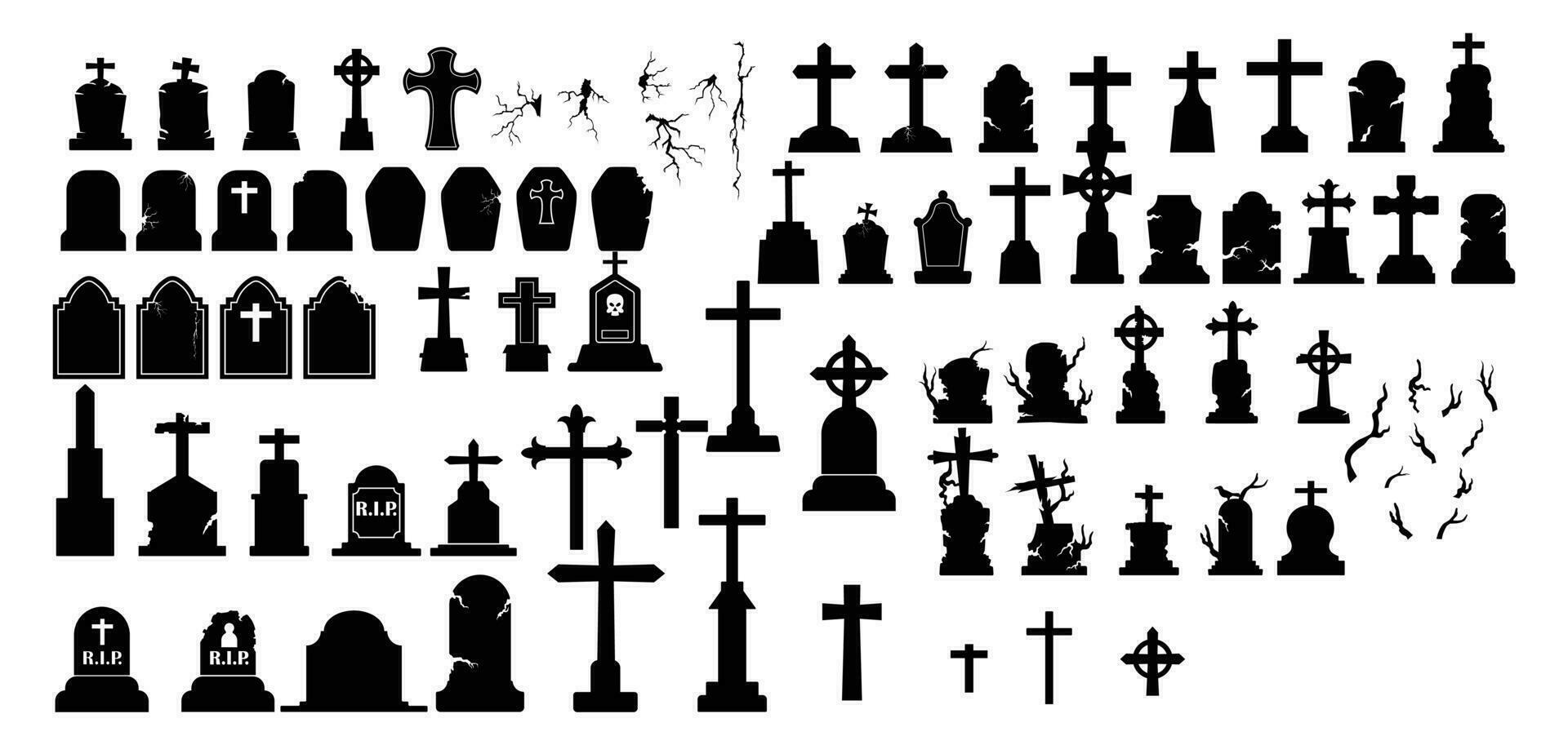 Collection of halloween grave silhouette vector