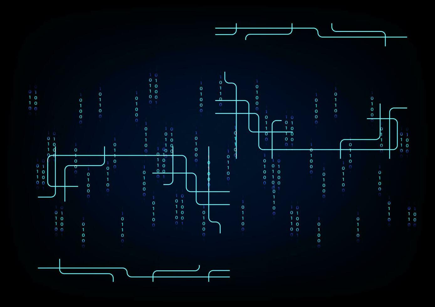 Abstract futuristic digital circuit with the binary bit on a dark blue background, Vector illustration.