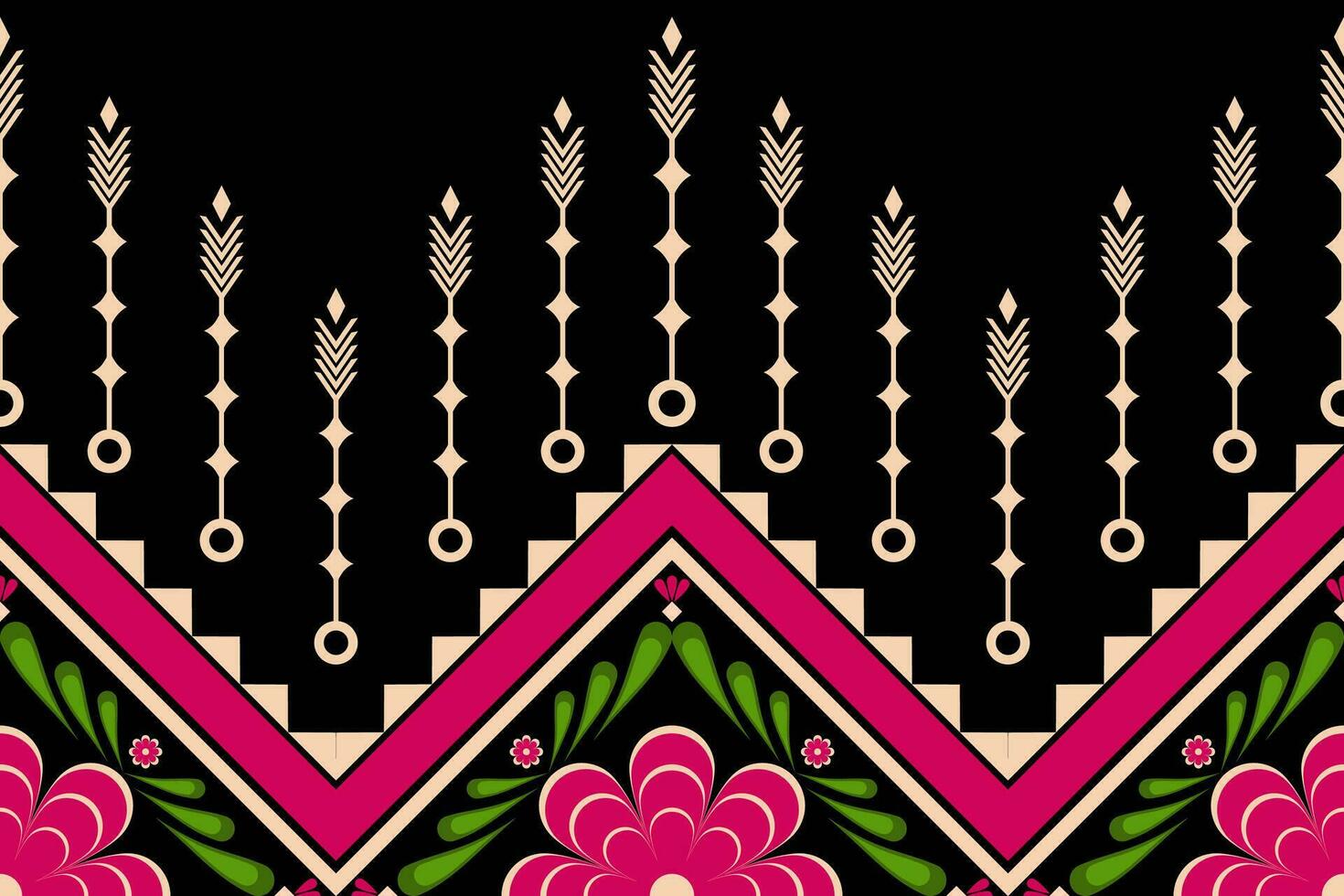 ethnic geometric seamless pattern. Geometric black background. Design for fabric, clothes, decorative paper, wrapping, embroidery, illustration, vector