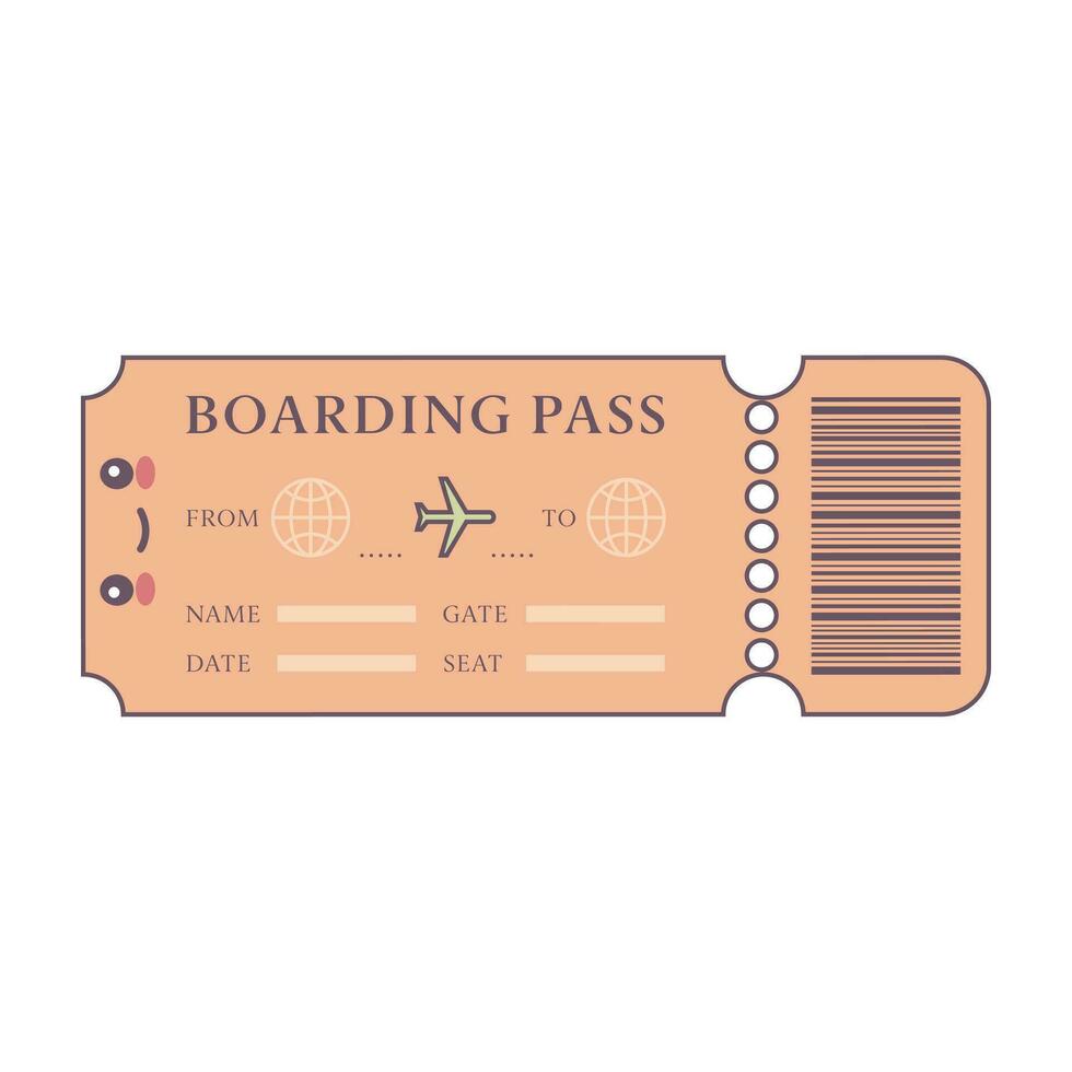 Ticket in style kawaii. Flat cartoon colorful vector illustration.