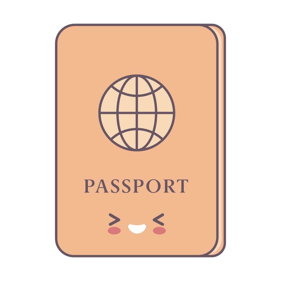Passport in style kawaii. Flat cartoon colorful vector illustration.