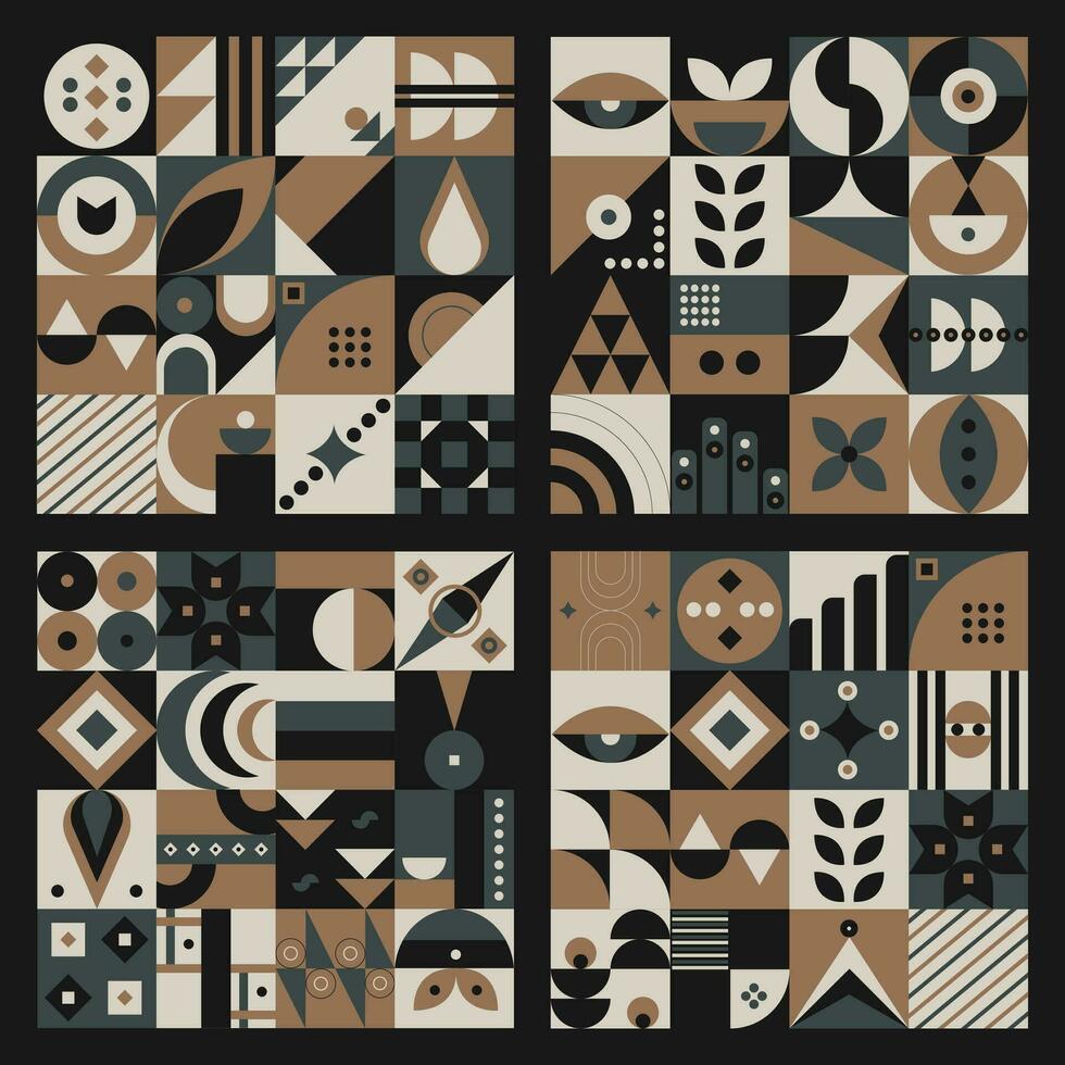 Set abstract geometric pattern design in retro style. Vector illustration.