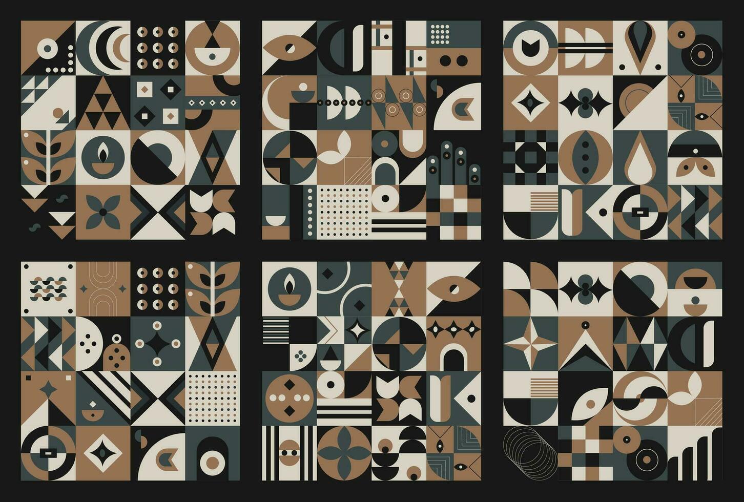 Set abstract geometric pattern design in retro style. Vector illustration.