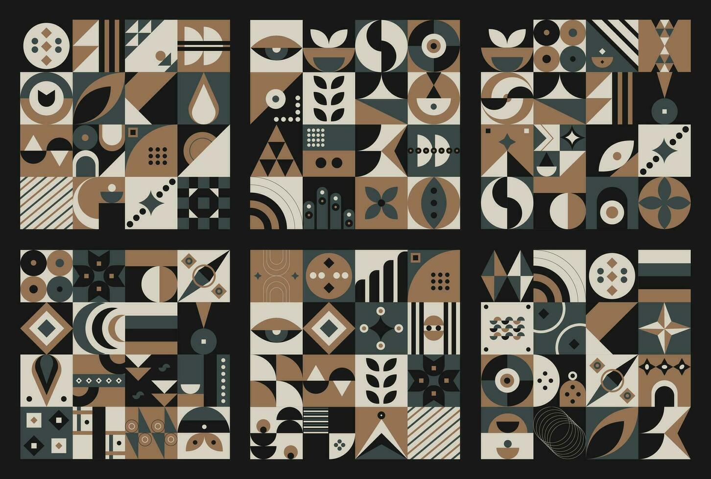 Set abstract geometric pattern design in retro style. Vector illustration.