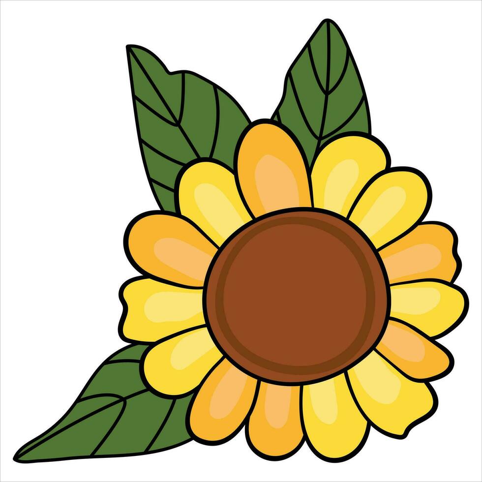 Sunflower on a white isolated background. Cartoon style. vector