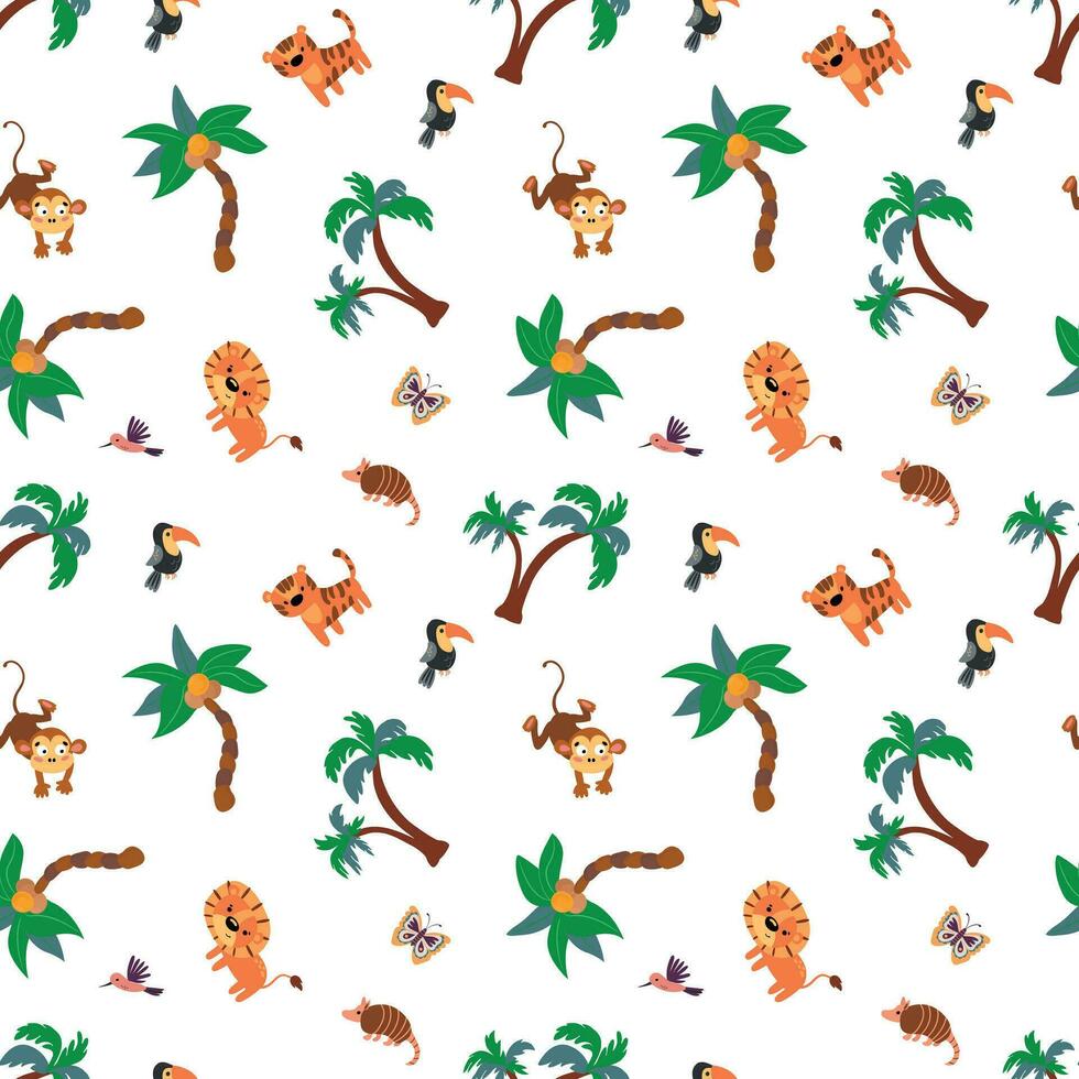 Seamless pattern with safari animals. Design for fabric, textile, wallpaper, packaging. vector