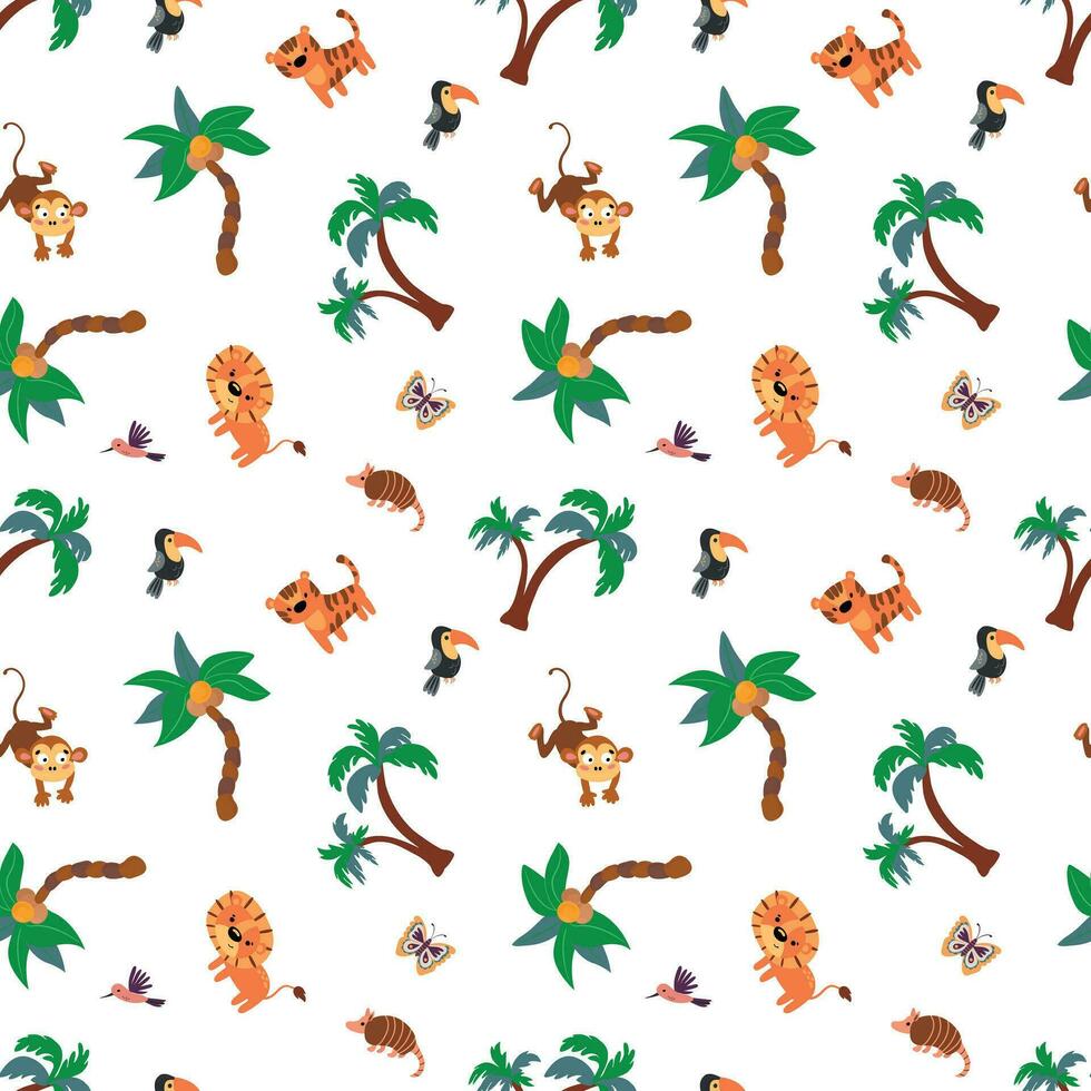 Seamless pattern with safari animals. Design for fabric, textile, wallpaper, packaging. vector