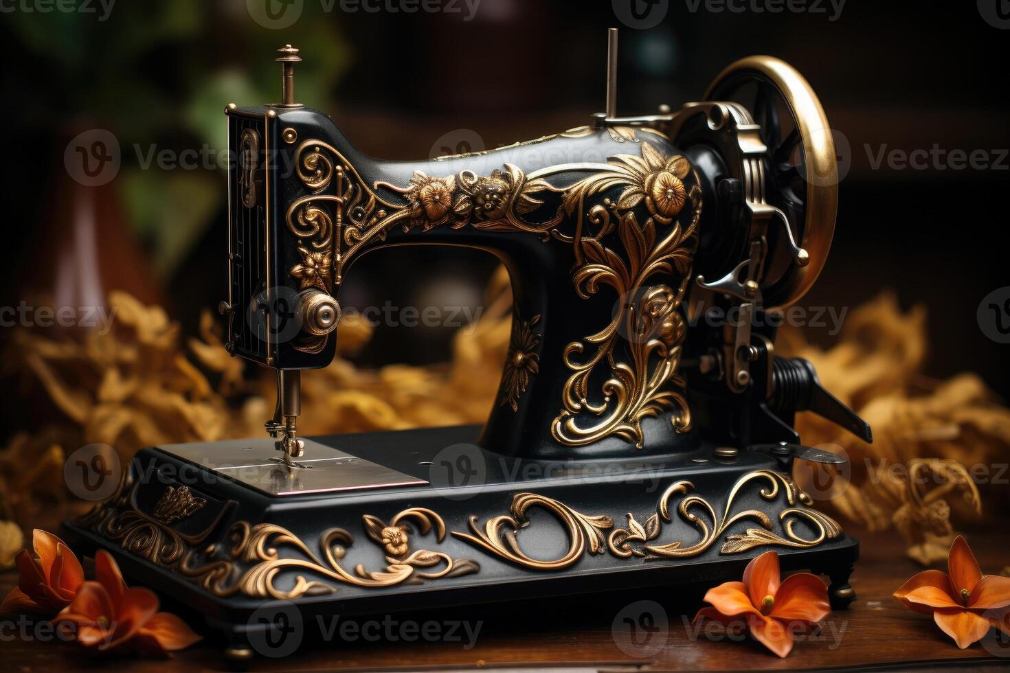 Vintage Sewing Machine. Generative AI photo