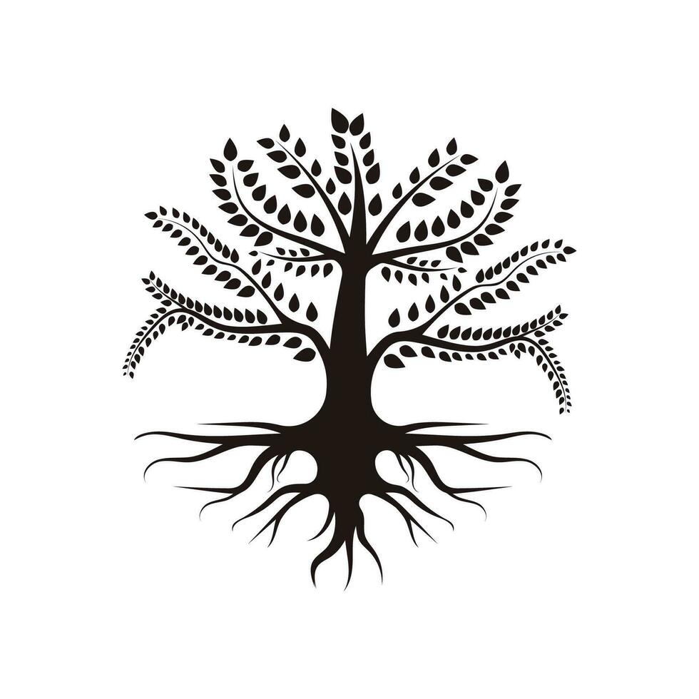 Root Leaf Family Tree of Life Oak Banyan Maple Stamp Seal Emblem Label logo vector