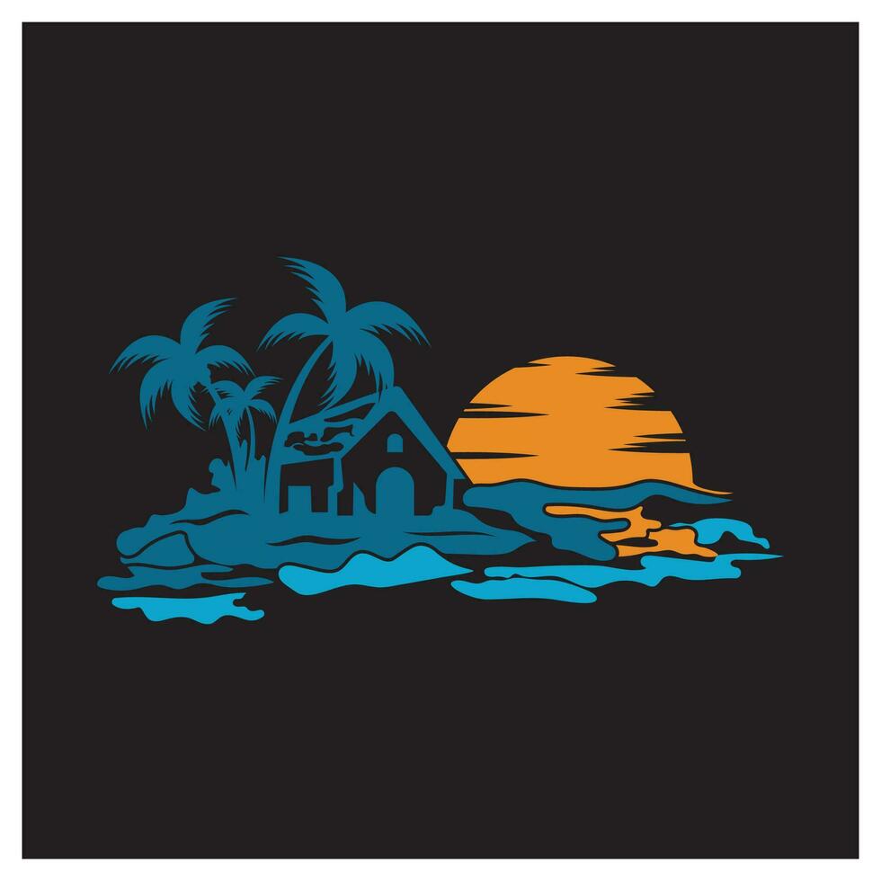 Minimalist icon sunset beach house logo vector