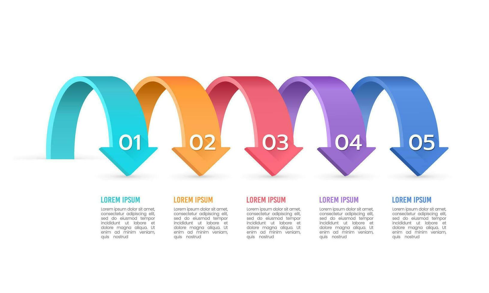 Arrows curve infographic 5 processes. Business presentation template. Vector illustration.