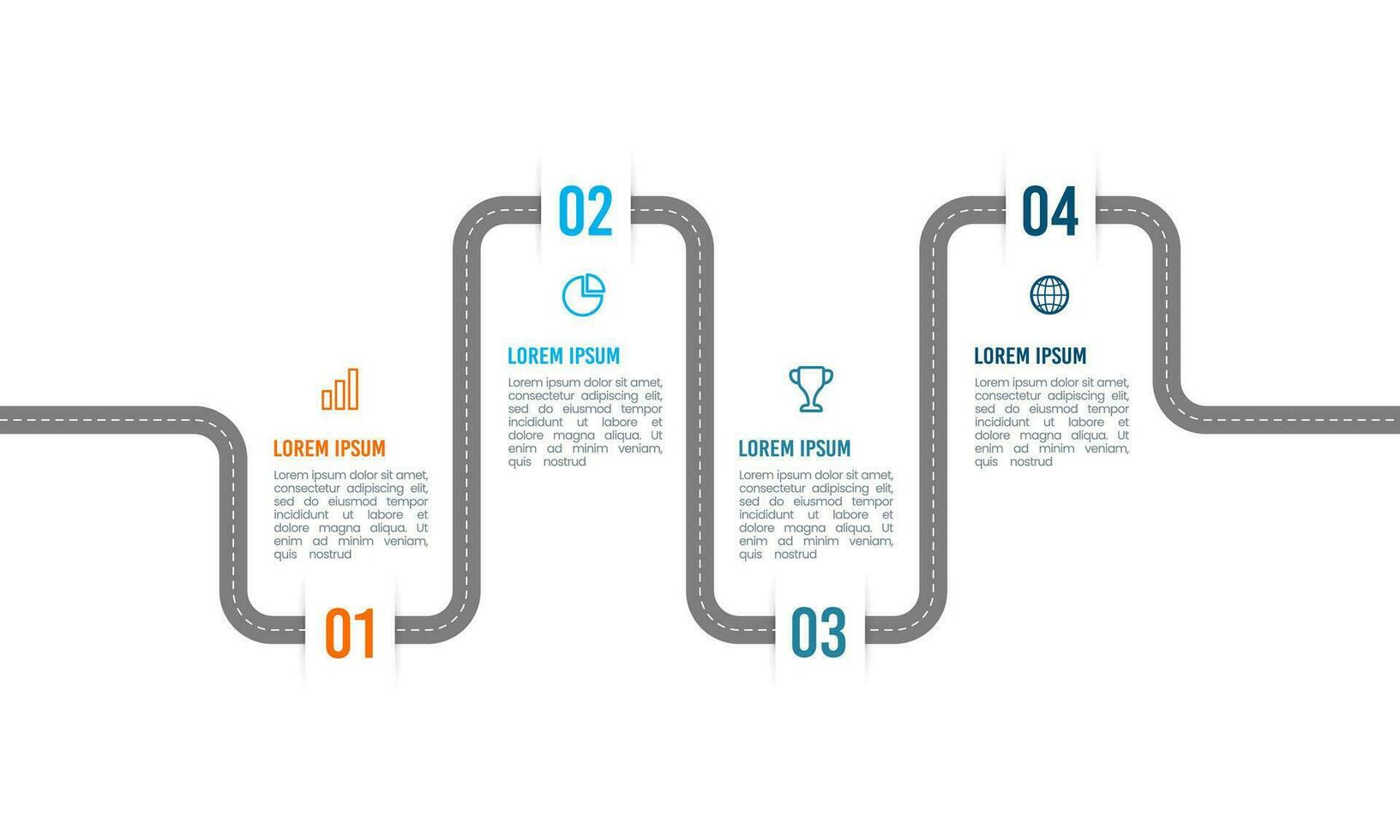Road map business timeline 4 steps to success. Vector Illustration.
