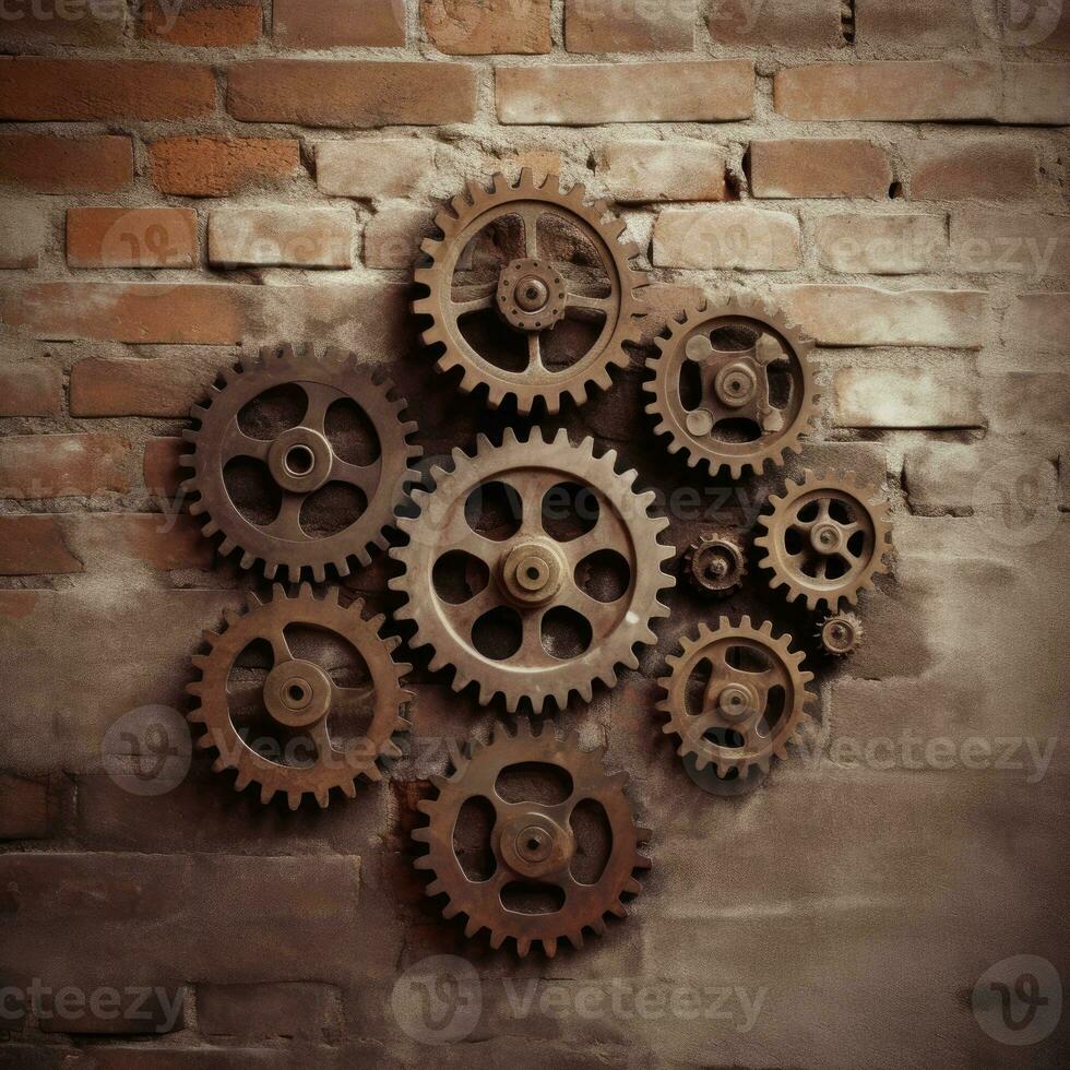 Vintage mechanism with gears and cogwheels. Generative AI photo