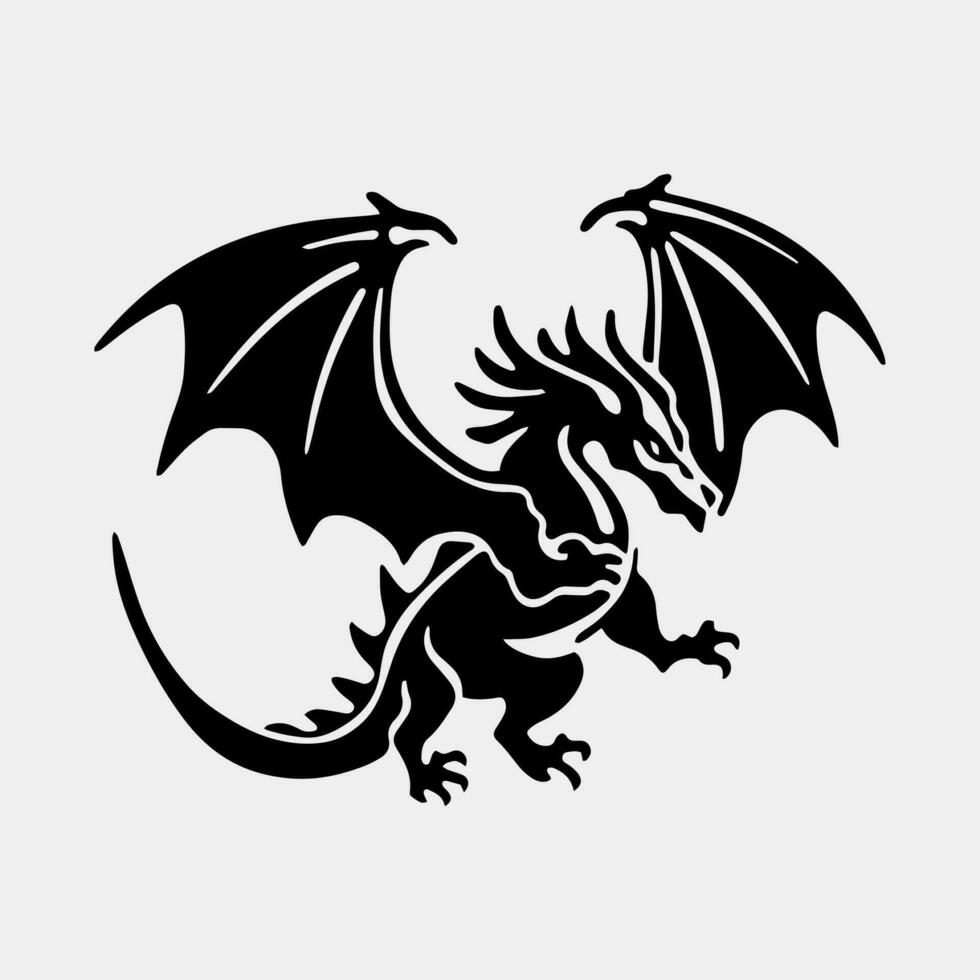 vector illustration, set of dragon tattoo designs, black and white graphics