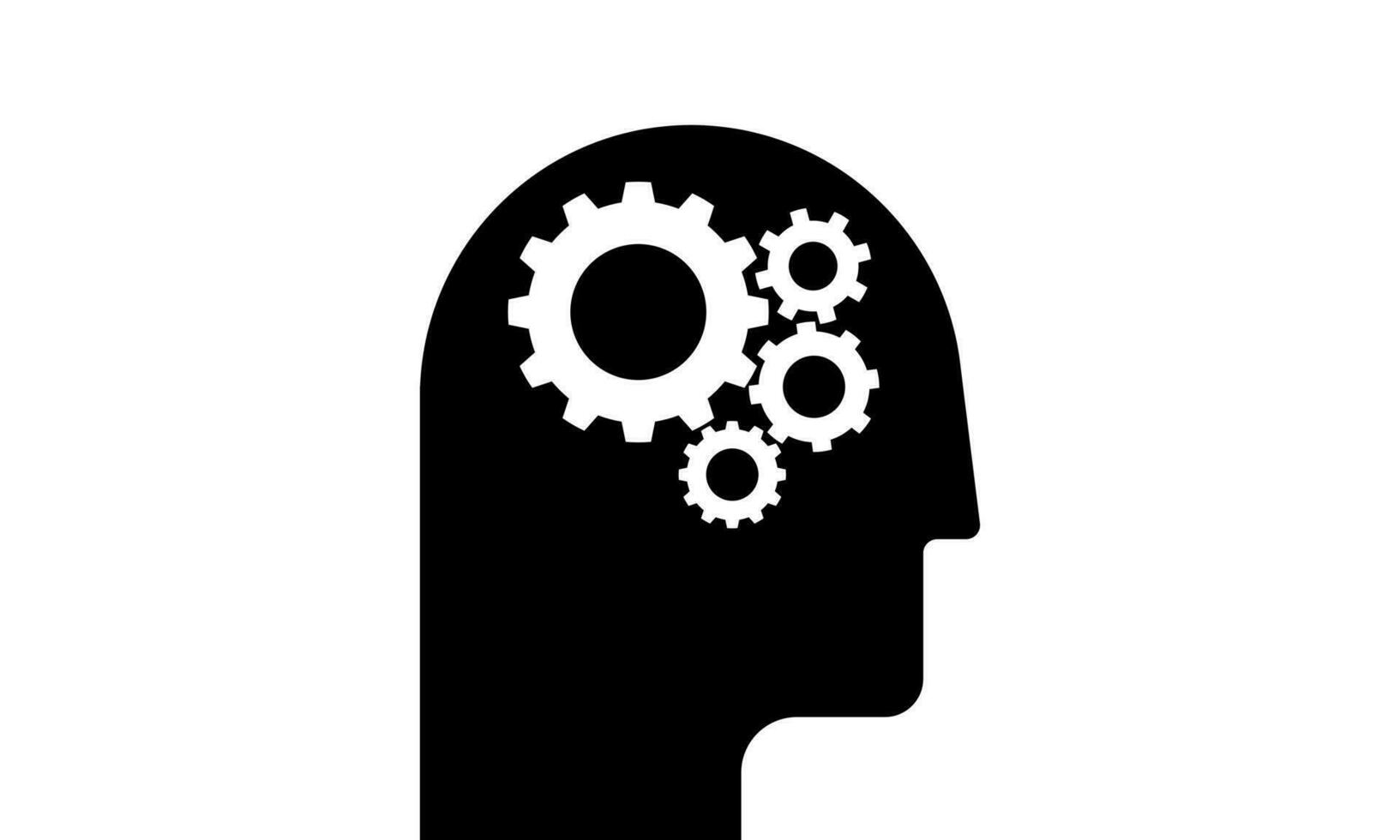Process of human thinking. Human head gears tech logo. Human head with gear mechanism in the brain. Vector illustration.