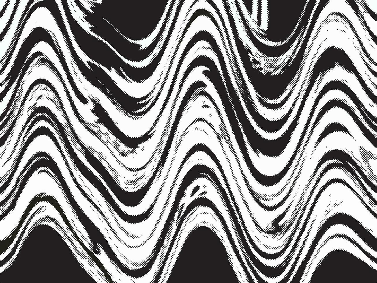 Wavy abstract brush strokes line with halftone dots effects vector background isolated on white landscape template. Artsy monochrome black and white artsy wallpaper backdrop.