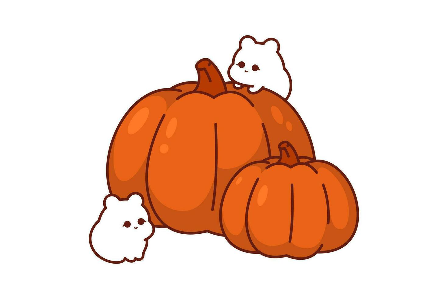Kawaii Pumpkin with Cute Characters. Adorable vector kawaii clipart illustration featuring a cute pumpkin surrounded by charming characters, set on an isolated cut-out background.