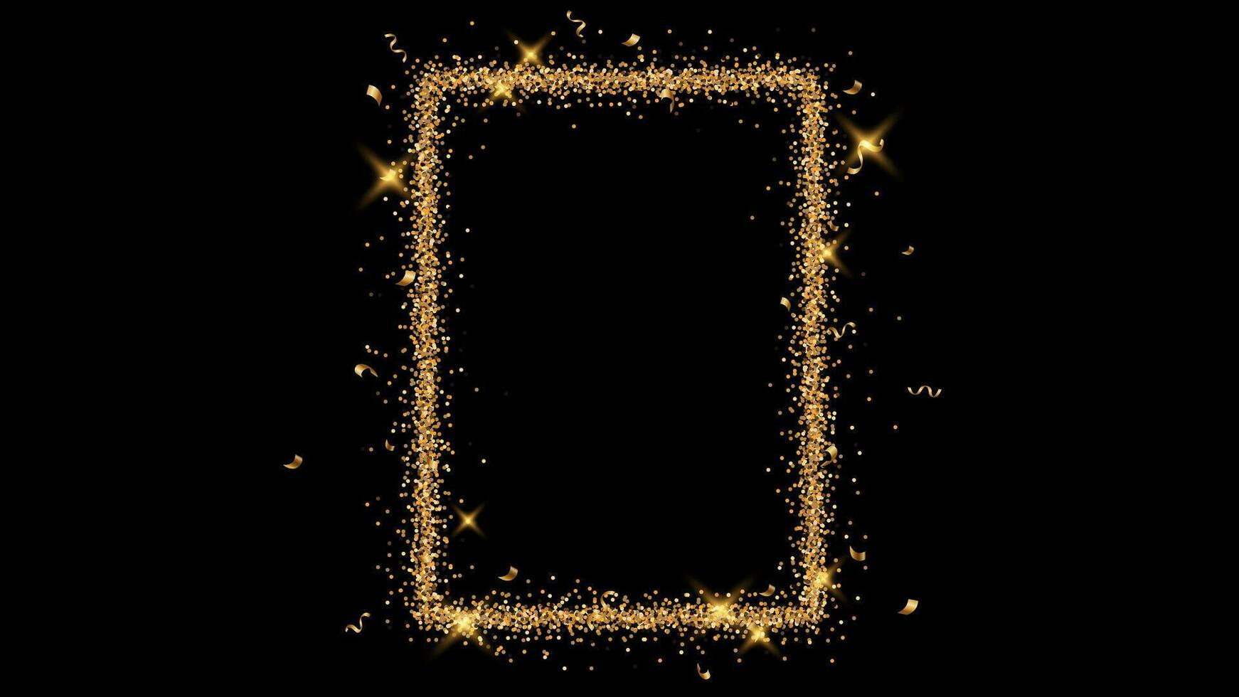 Vector Gold Rectangular Glitter Frame on Black Background