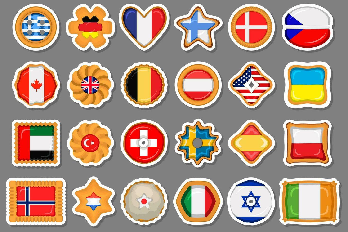 Set homemade cookie with flag country world in tasty biscuit vector