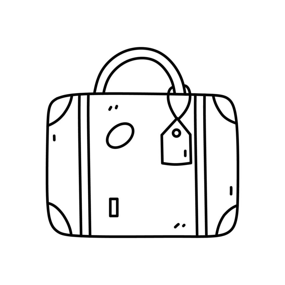 Travel bag or suitcase isolated on white background. Vector hand-drawn illustration in doodle style. Perfect for cards, decorations, logo, various designs.