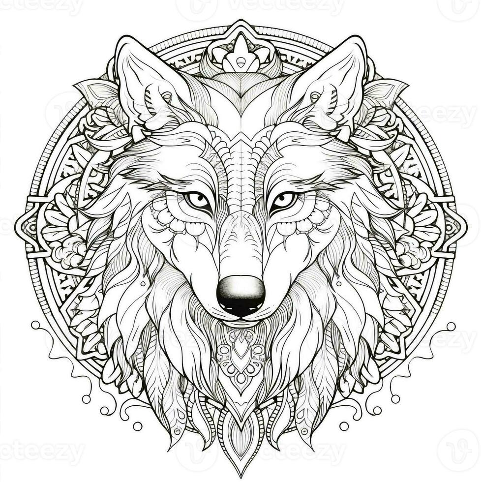 Mandala Wolf Coloring Pages photo