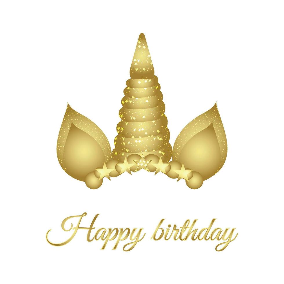 Cute golden unicorn happy birthday illustration on transparent background vector