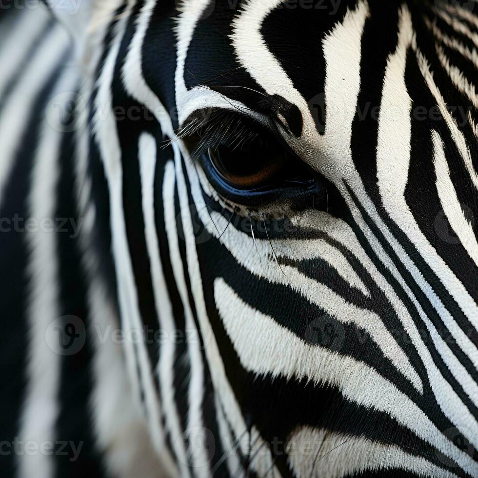 Close-up of a zebra eye. Generative AI photo