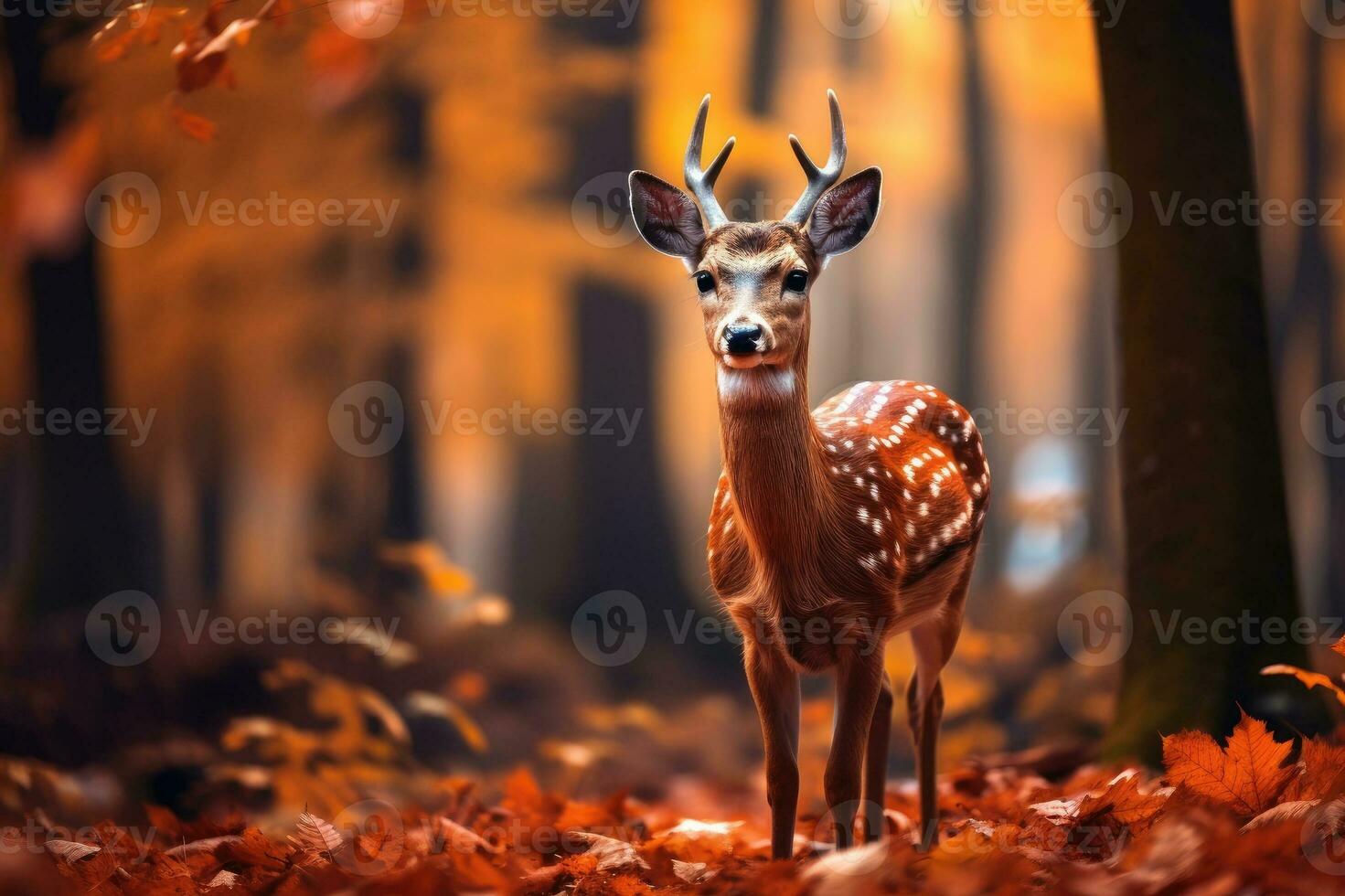 Fallow deer in autumn forest photo