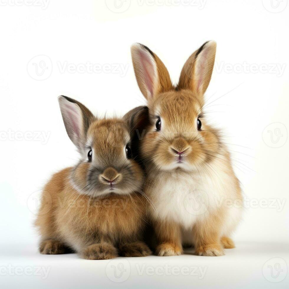 Conejo y conejito en blanco antecedentes. generativo ai foto