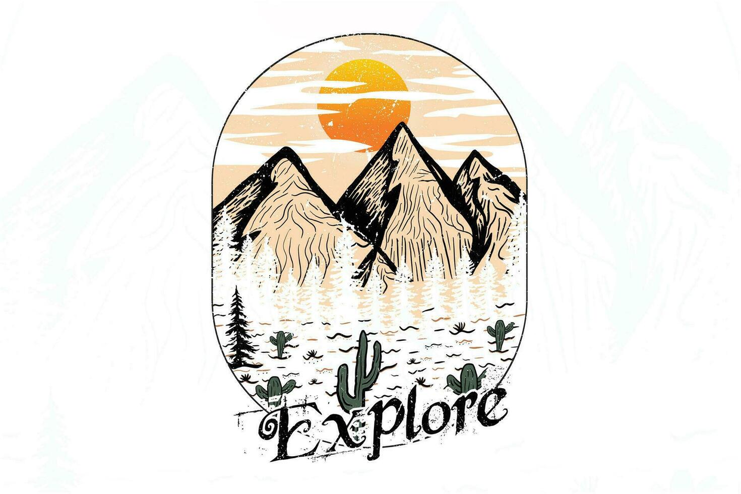 Explore mountain hand drawn t shirt print illustration vector