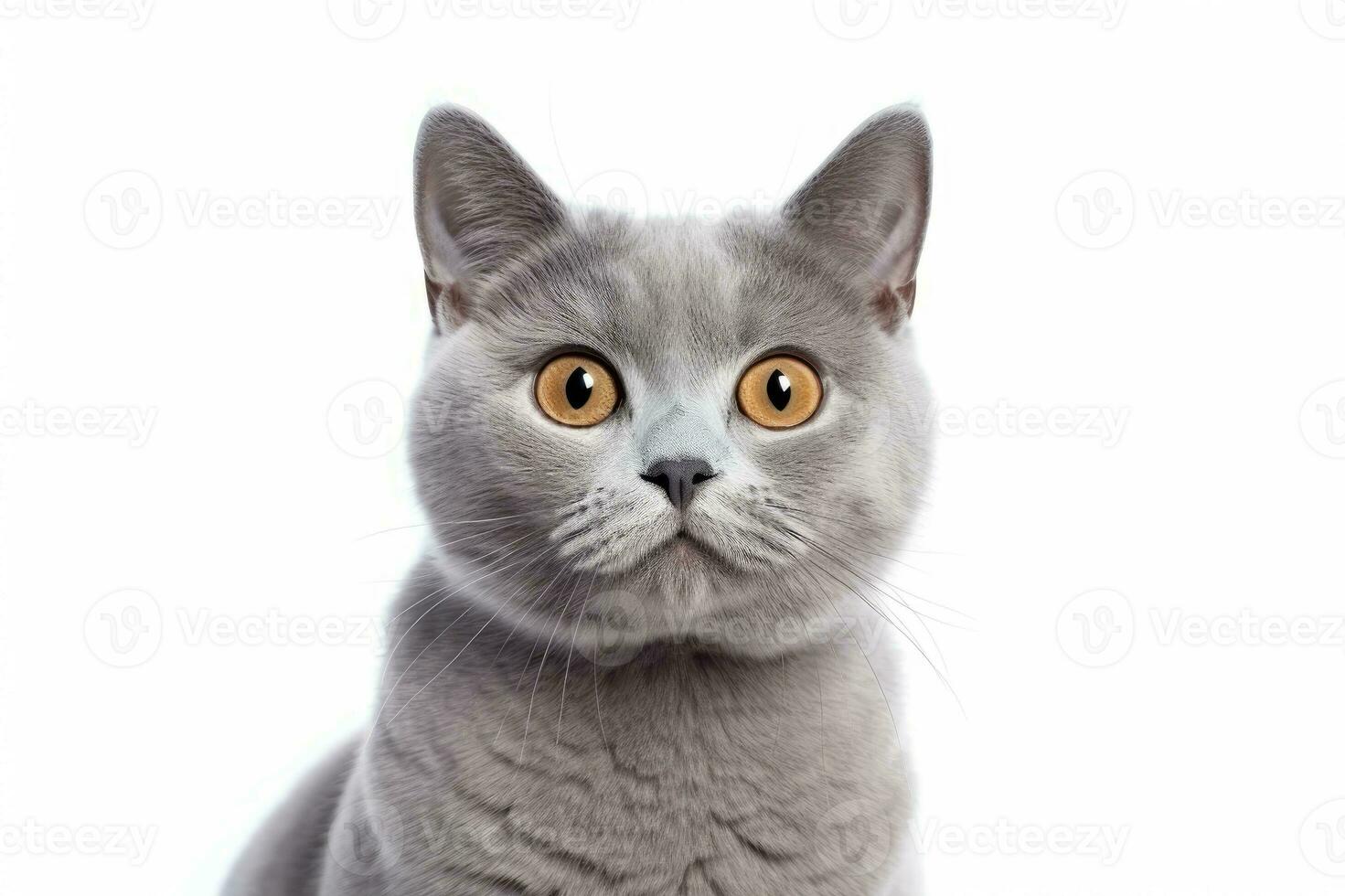 Portrait of British blue cat isolated on white background photo