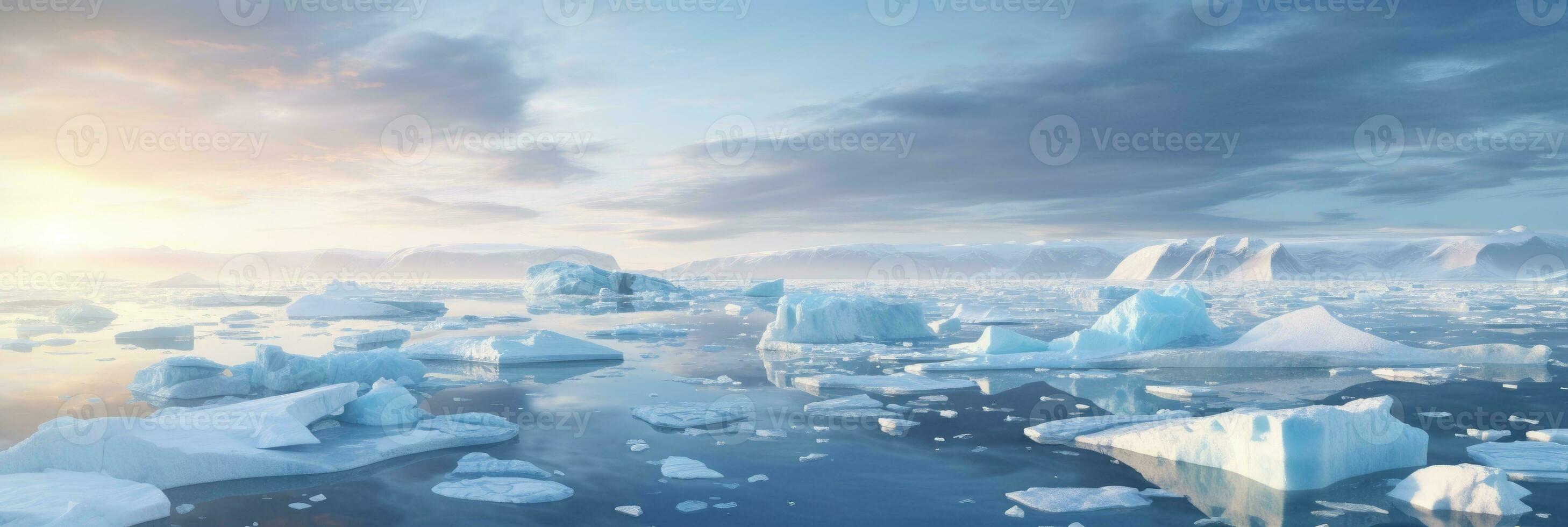 Ice sheets melting in the arctic ocean or waters. Global warming and climate change. photo