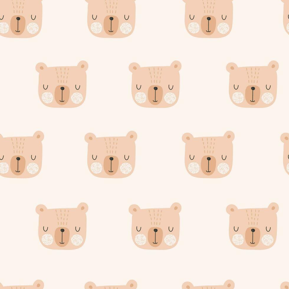 Seamless pattern with cute face bear. Vector illustrations