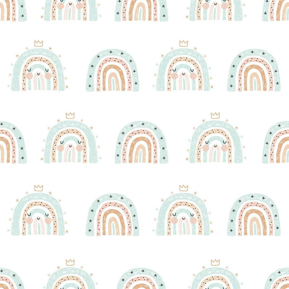 Seamless pattern with cute rainbow. Vector illustration
