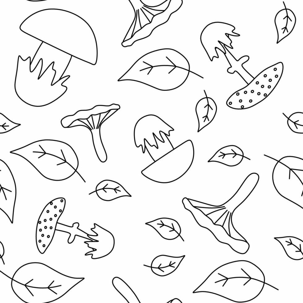 Doodle mushroom Seamless pattern. Vector fungus background. Sketch style illustration isolated on white. Design art for package, textile, Wrapping paper, wallpaper. Nature repeating backdrop.
